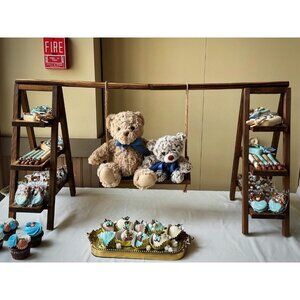 Rustic 3-Tier Wooden Cupcake & Dessert Stand Swing Style Unique Party Decor